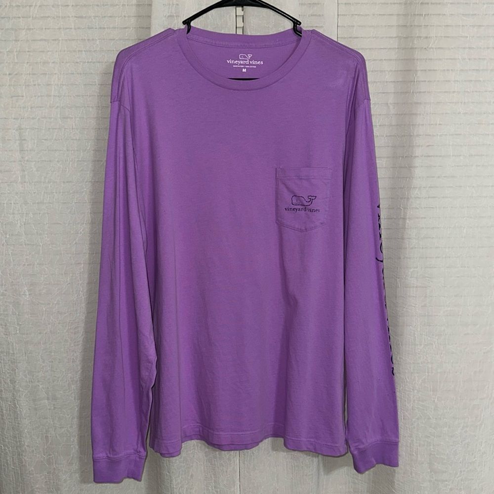 Vineyard Vines M Lilac Purple Burgee Whale Long Sleeve Cotton Crew Dunes Tee